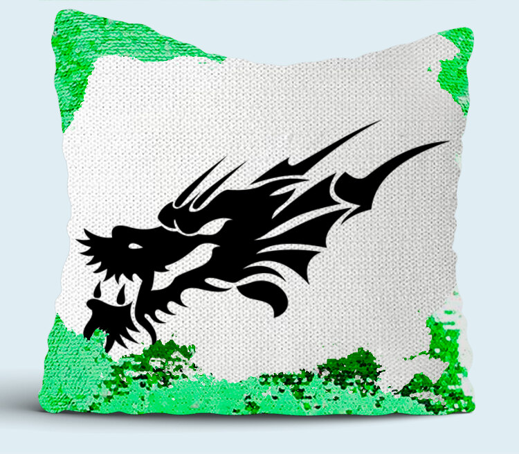 Дракон подушка с пайетками (цвет: белый + зеленый)