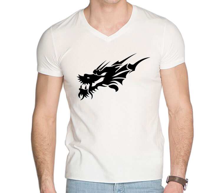 Дракон мужская футболка с коротким рукавом v-ворот (цвет: белый)