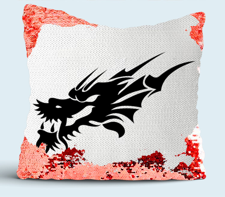 Дракон подушка с пайетками (цвет: белый + красный)
