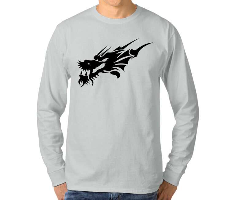 Дракон мужская футболка с длинным рукавом (цвет: серебро)