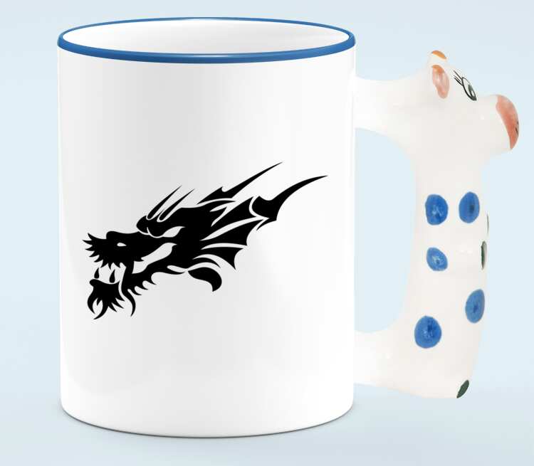 Дракон кружка с ручкой в виде коровы (цвет: белый + синий)