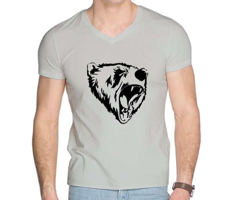 Сибирский Медведь мужская футболка с коротким рукавом v-ворот (цвет: серебро)