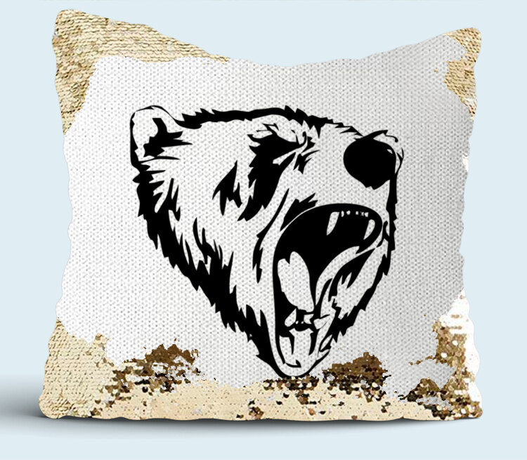 Сибирский Медведь подушка с пайетками (цвет: белый + золотой)