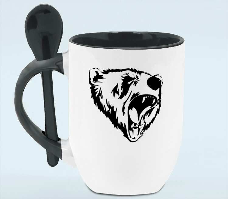 Сибирский Медведь кружка с ложкой в ручке (цвет: белый + черный)