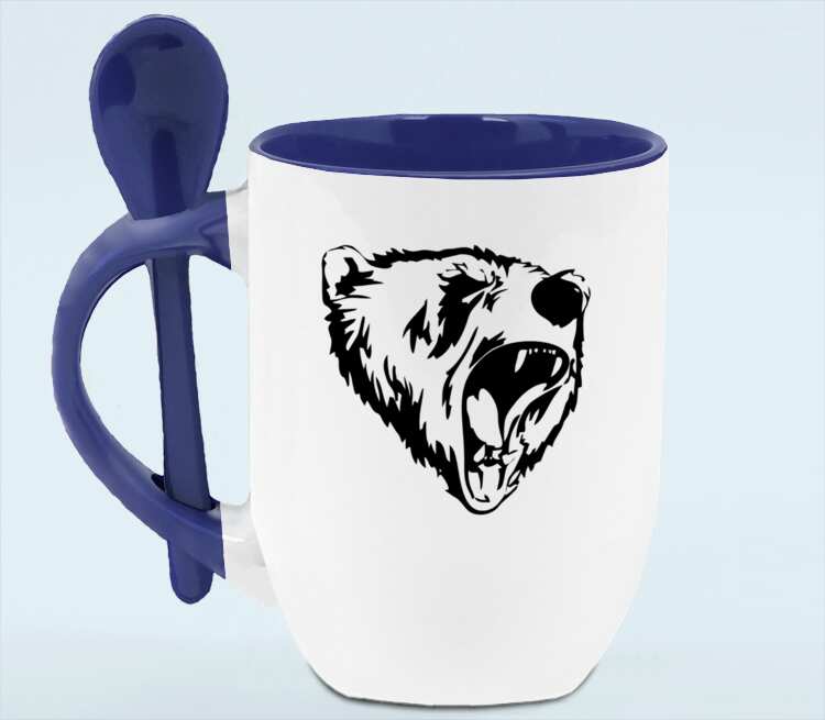 Сибирский Медведь кружка с ложкой в ручке (цвет: белый + синий)