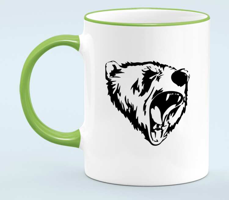 Сибирский Медведь кружка с кантом (цвет: белый + светло-зеленый)