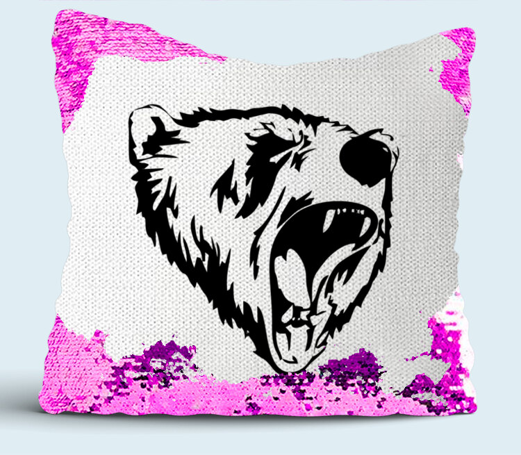 Сибирский Медведь подушка с пайетками (цвет: белый + сиреневый)