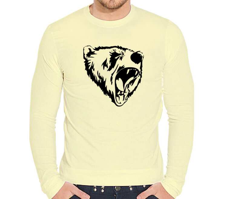 Сибирский Медведь мужская футболка с длинным рукавом стрейч (цвет: слоновая кость)
