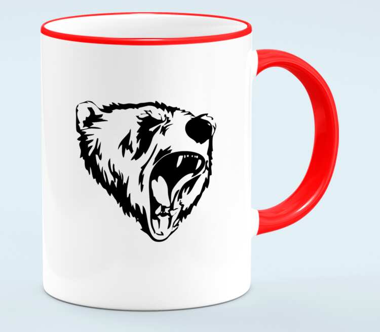 Сибирский Медведь кружка с кантом (цвет: белый + красный)