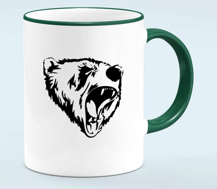 Сибирский Медведь кружка с кантом (цвет: белый + зеленый)