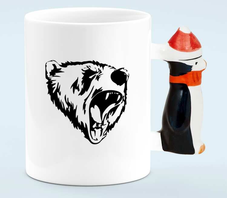 Сибирский Медведь кружка с ручкой в виде пингвина (цвет: белый)