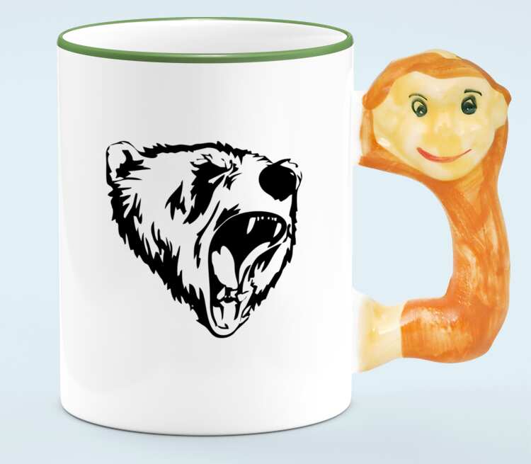 Сибирский Медведь кружка с ручкой в виде обезьяны (цвет: белый + светло-зеленый)