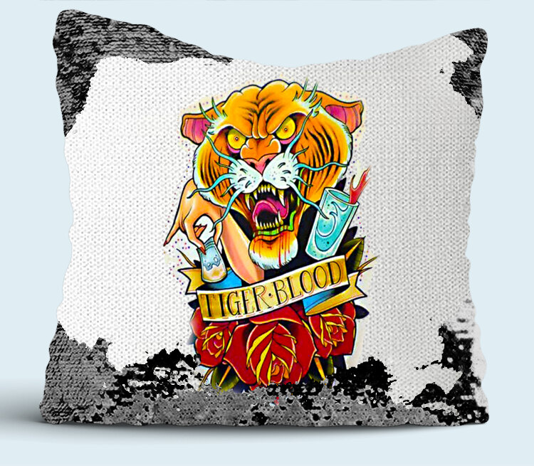 Тату тигр подушка с пайетками (цвет: белый + черный)