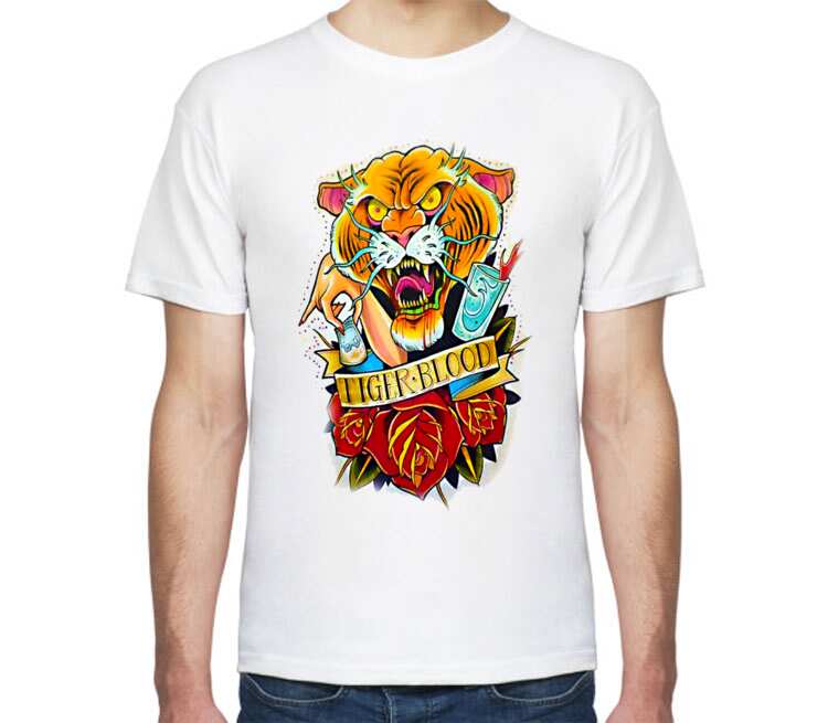 Тату тигр мужская футболка с коротким рукавом (цвет: белый)