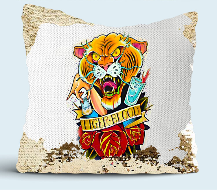 Тату тигр подушка с пайетками (цвет: белый + золотой)