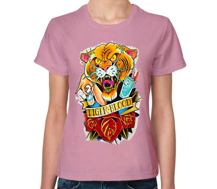 Тату тигр женская футболка с коротким рукавом (цвет: розовый меланж)