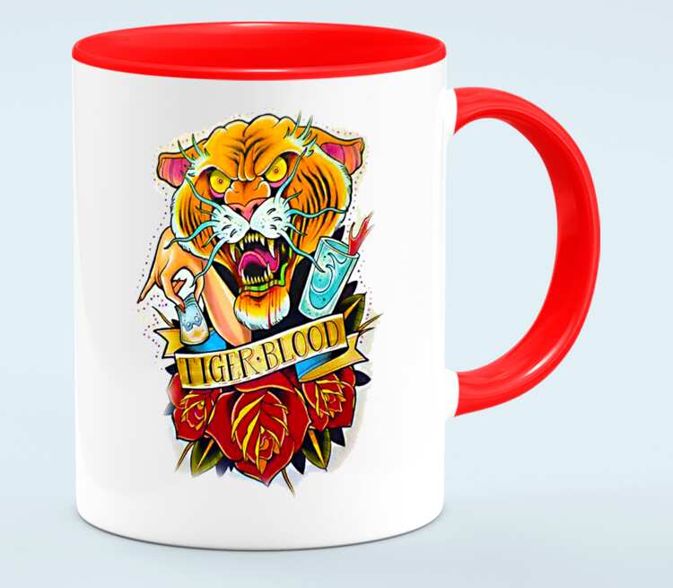 Тату тигр кружка двухцветная (цвет: белый + красный)