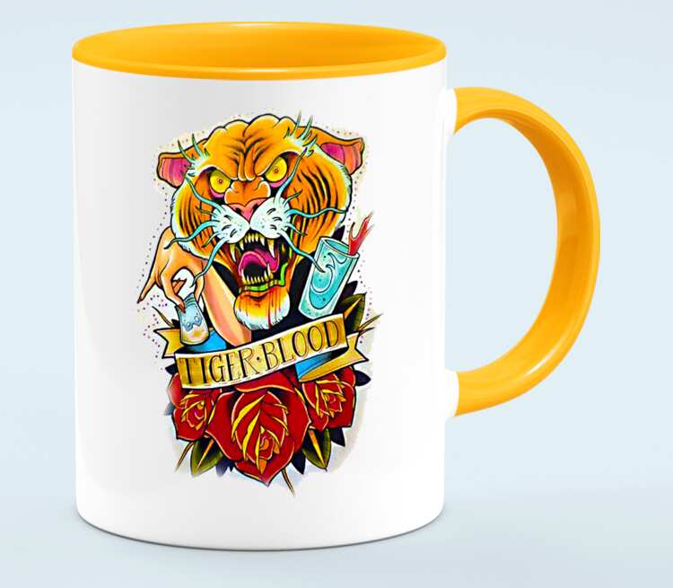 Тату тигр кружка двухцветная (цвет: белый + оранжевый)