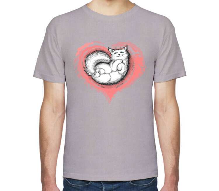 Влюбленный котик мужская футболка с коротким рукавом (цвет: серый меланж)