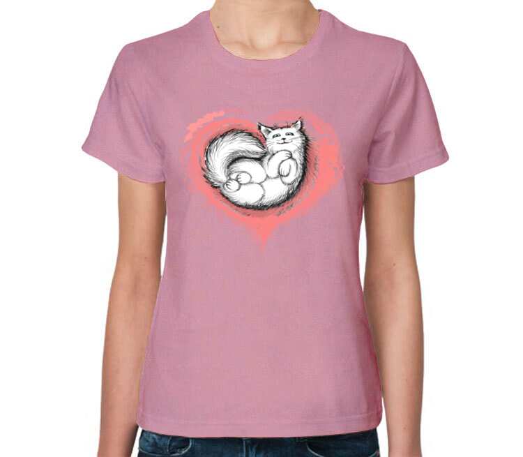 Влюбленный котик женская футболка с коротким рукавом (цвет: розовый меланж)