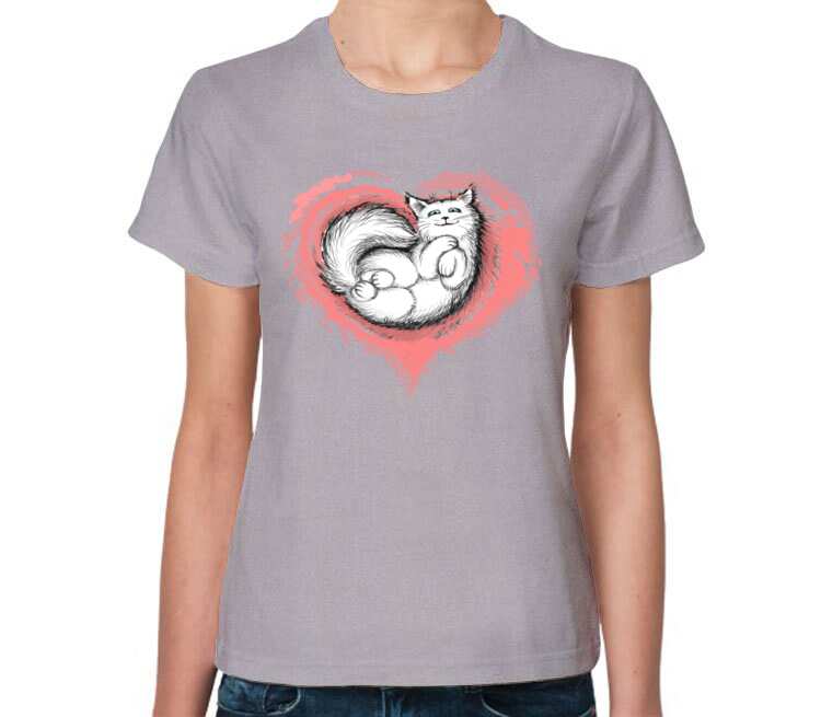 Влюбленный котик женская футболка с коротким рукавом (цвет: серый меланж)