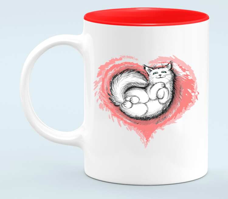 Влюбленный котик кружка хамелеон двухцветная (цвет: белый + красный)