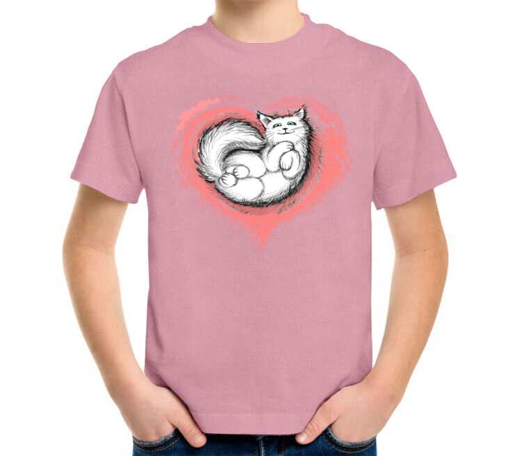 Влюбленный котик детская футболка с коротким рукавом (цвет: розовый меланж)
