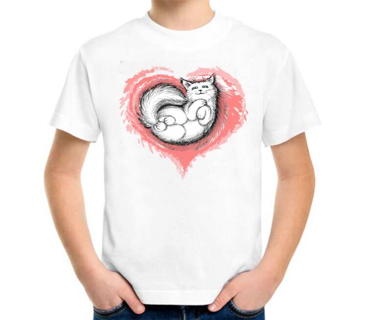 Влюбленный котик детская футболка с коротким рукавом (цвет: белый)