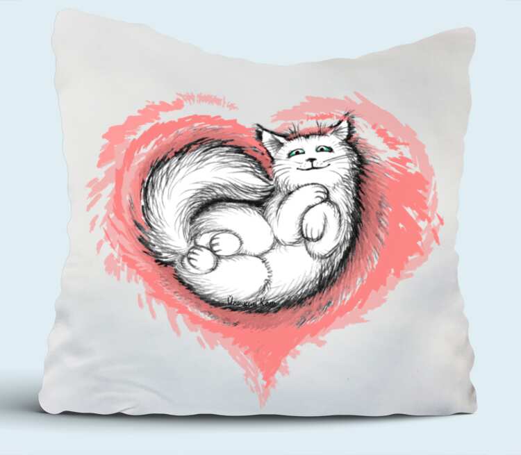 Влюбленный котик подушка (цвет: белый)