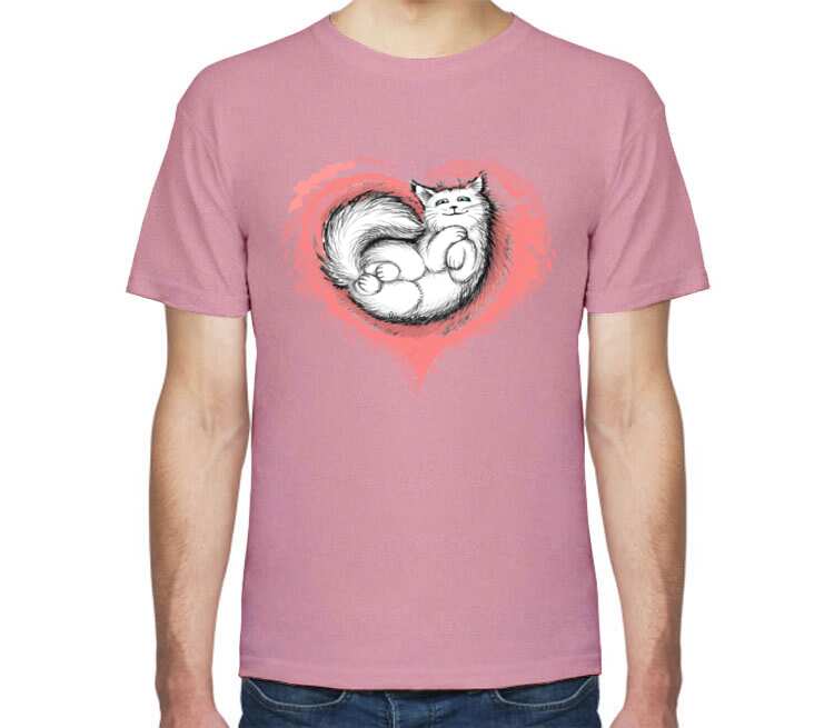Влюбленный котик мужская футболка с коротким рукавом (цвет: розовый меланж)