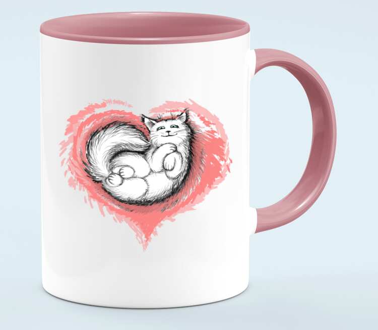 Влюбленный котик кружка двухцветная (цвет: белый + розовый)