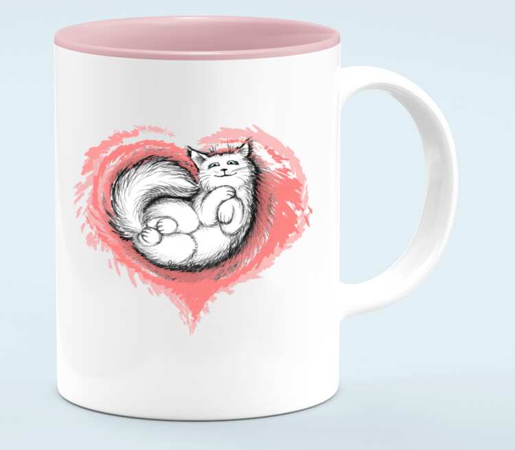 Влюбленный котик кружка хамелеон двухцветная (цвет: белый + розовый)