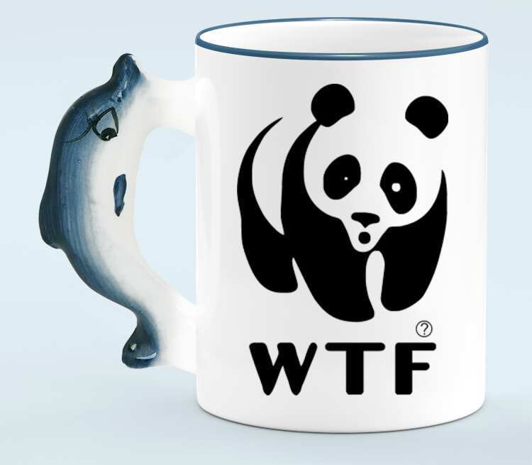 Панда WTF кружка с ручкой в виде дельфина (цвет: белый + синий)