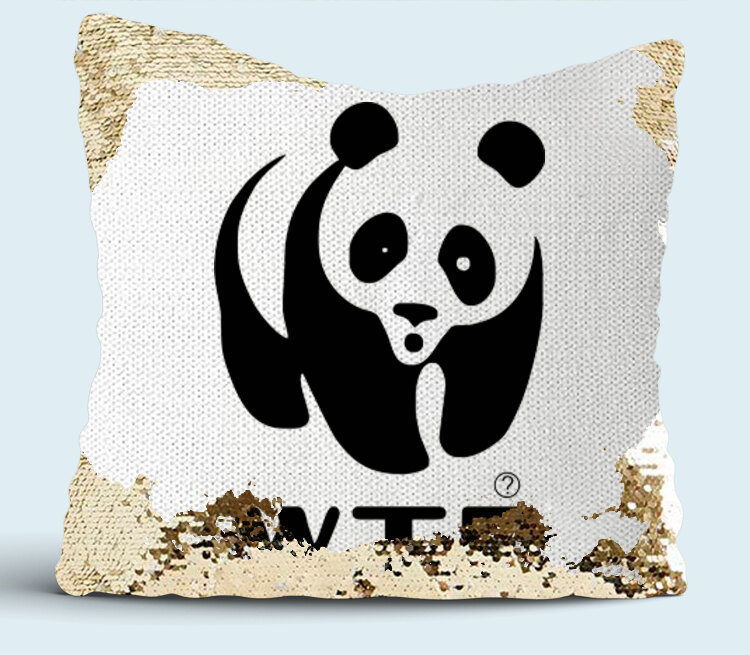 Панда WTF подушка с пайетками (цвет: белый + золотой)