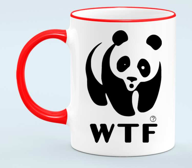 Панда WTF кружка с кантом (цвет: белый + красный)