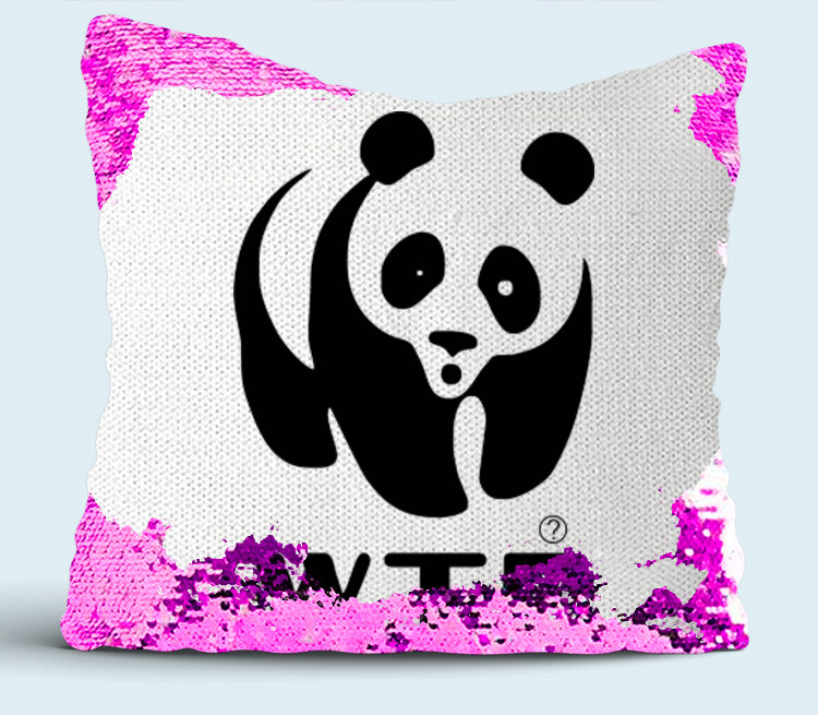 Панда WTF подушка с пайетками (цвет: белый + сиреневый)