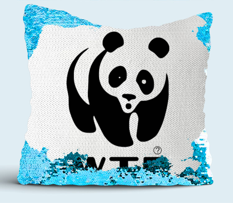Панда WTF подушка с пайетками (цвет: белый + синий)