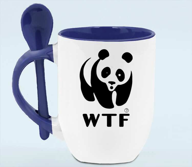 Панда WTF кружка с ложкой в ручке (цвет: белый + синий)