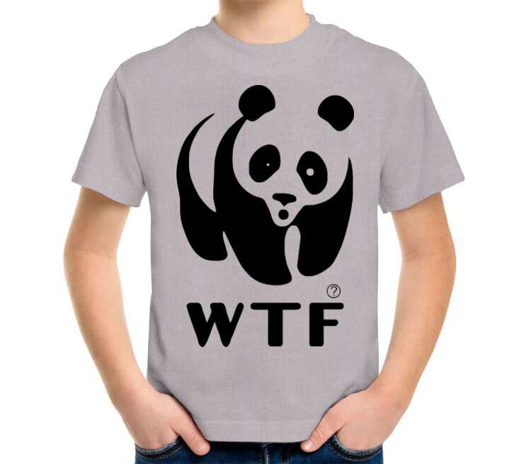 Панда WTF детская футболка с коротким рукавом (цвет: серый меланж)