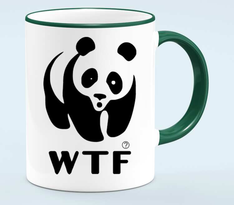 Панда WTF кружка с кантом (цвет: белый + зеленый)