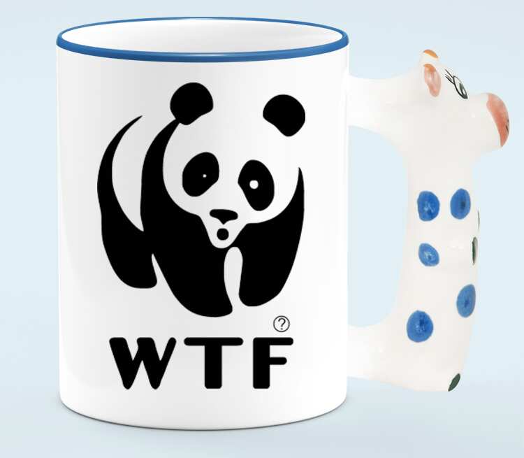 Панда WTF кружка с ручкой в виде коровы (цвет: белый + синий)