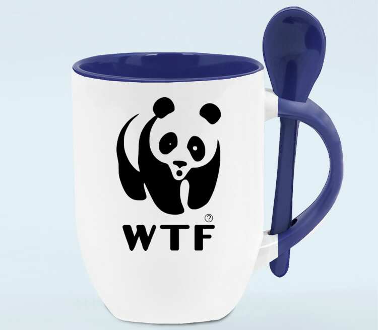 Панда WTF кружка с ложкой в ручке (цвет: белый + синий)