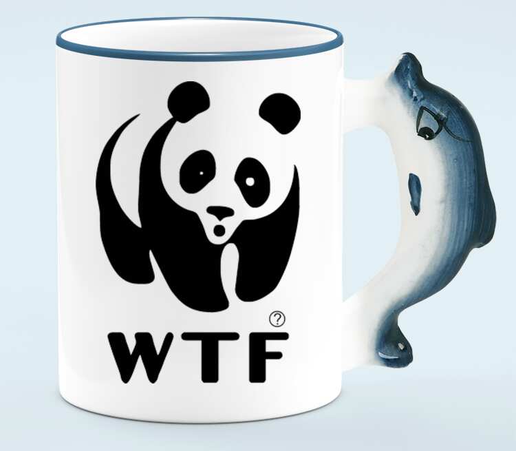 Панда WTF кружка с ручкой в виде дельфина (цвет: белый + синий)
