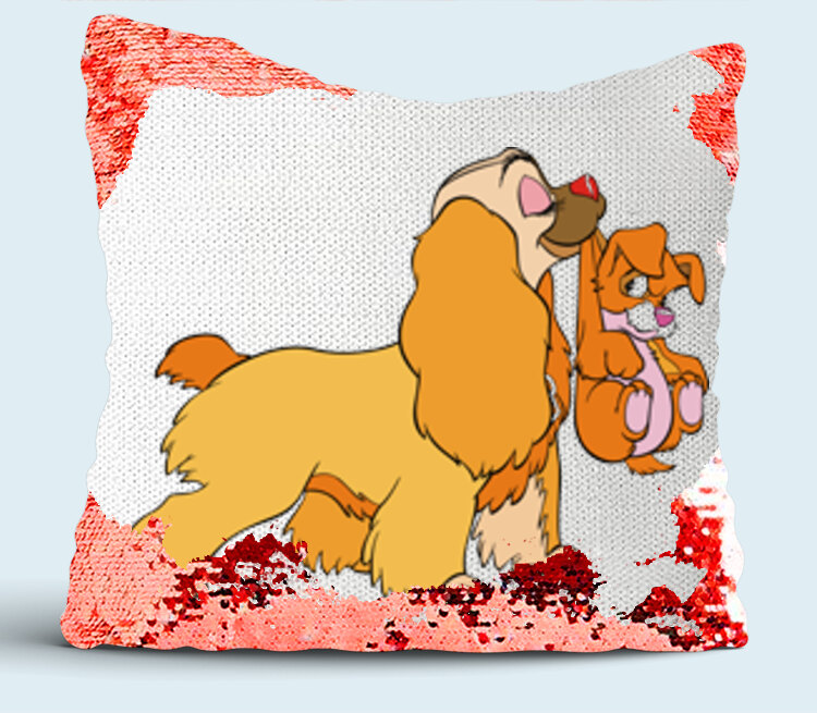 Мама и щенок подушка с пайетками (цвет: белый + красный)