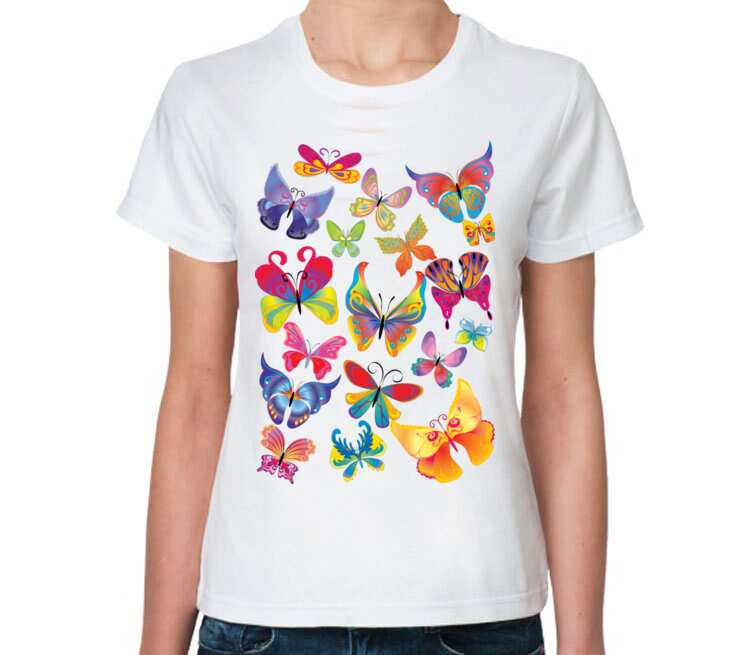 Бабочки женская футболка с коротким рукавом (цвет: белый)