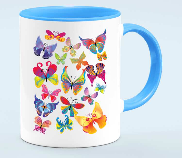 Бабочки кружка двухцветная (цвет: белый + голубой)