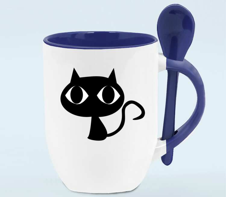 Black Cats кружка с ложкой в ручке (цвет: белый + синий)