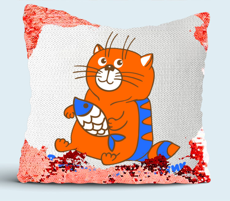 Я котик обормотик подушка с пайетками (цвет: белый + красный)
