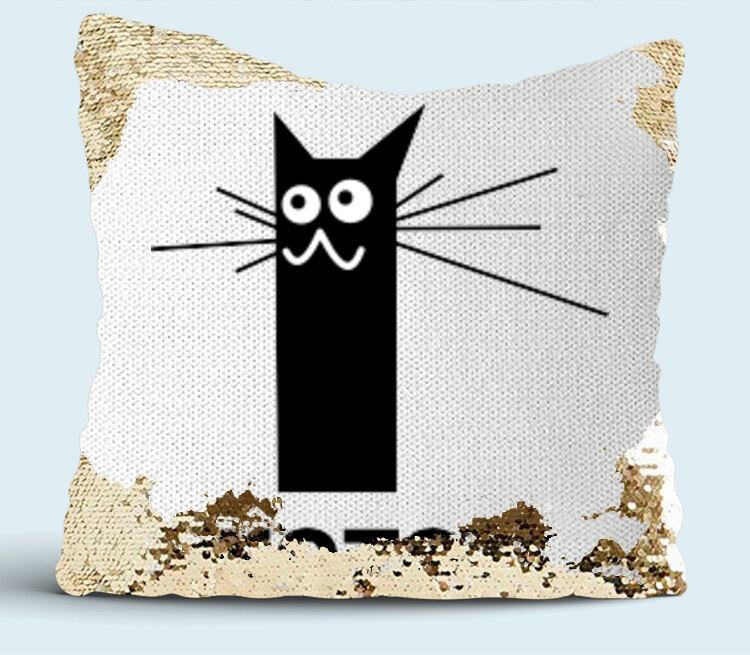Черный котэ подушка с пайетками (цвет: белый + золотой)