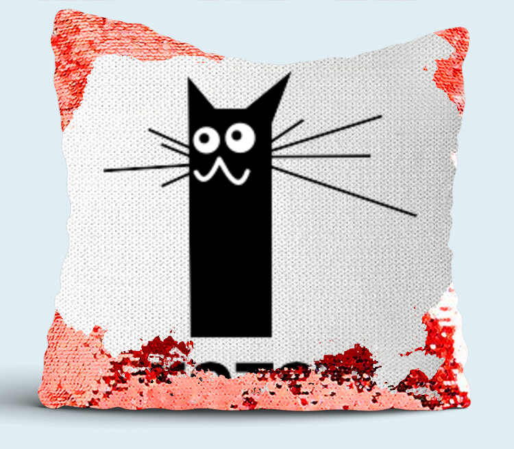 Черный котэ подушка с пайетками (цвет: белый + красный)